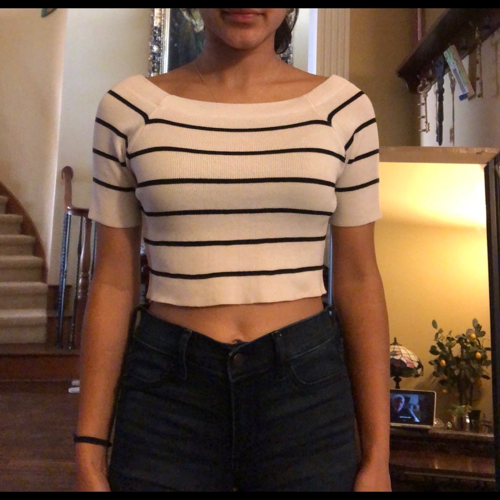 White Striped Crop Top